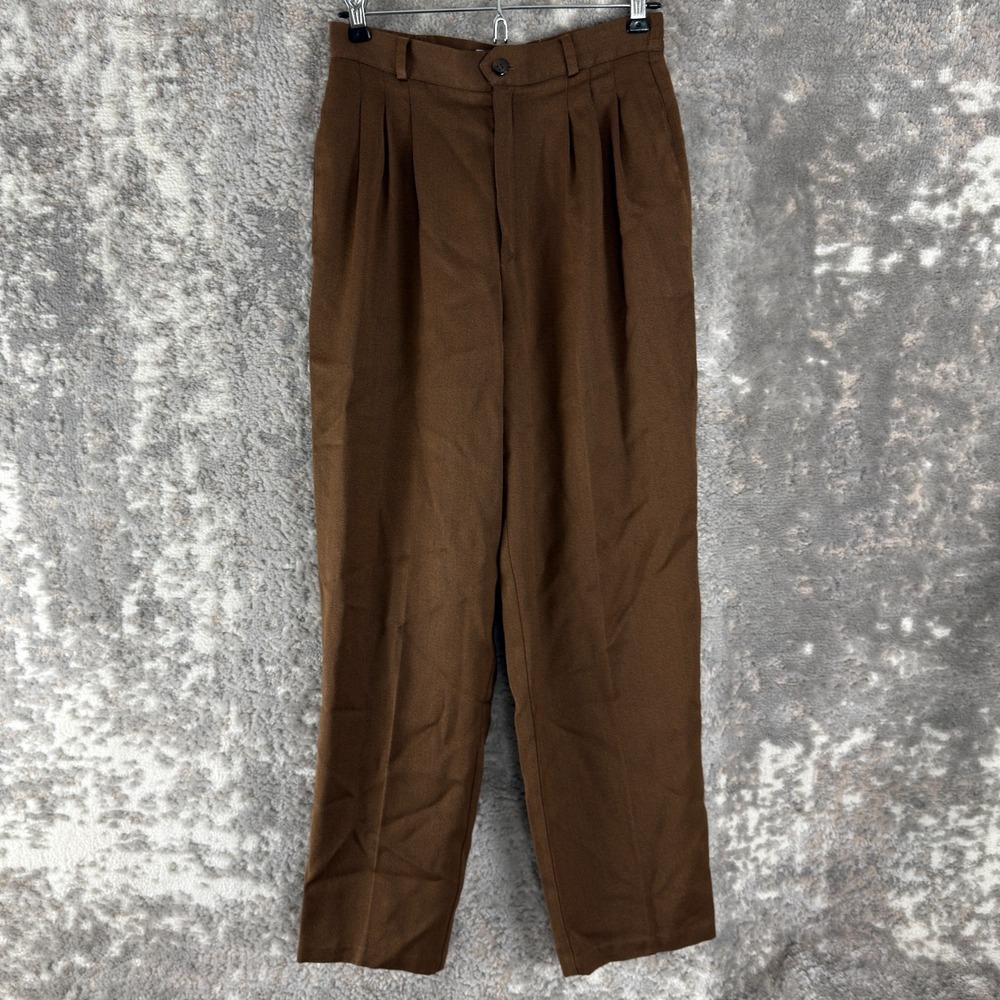 Casual Corner Petite Size 4P Minimalist Preppy Straight Leg Pants Brown Button